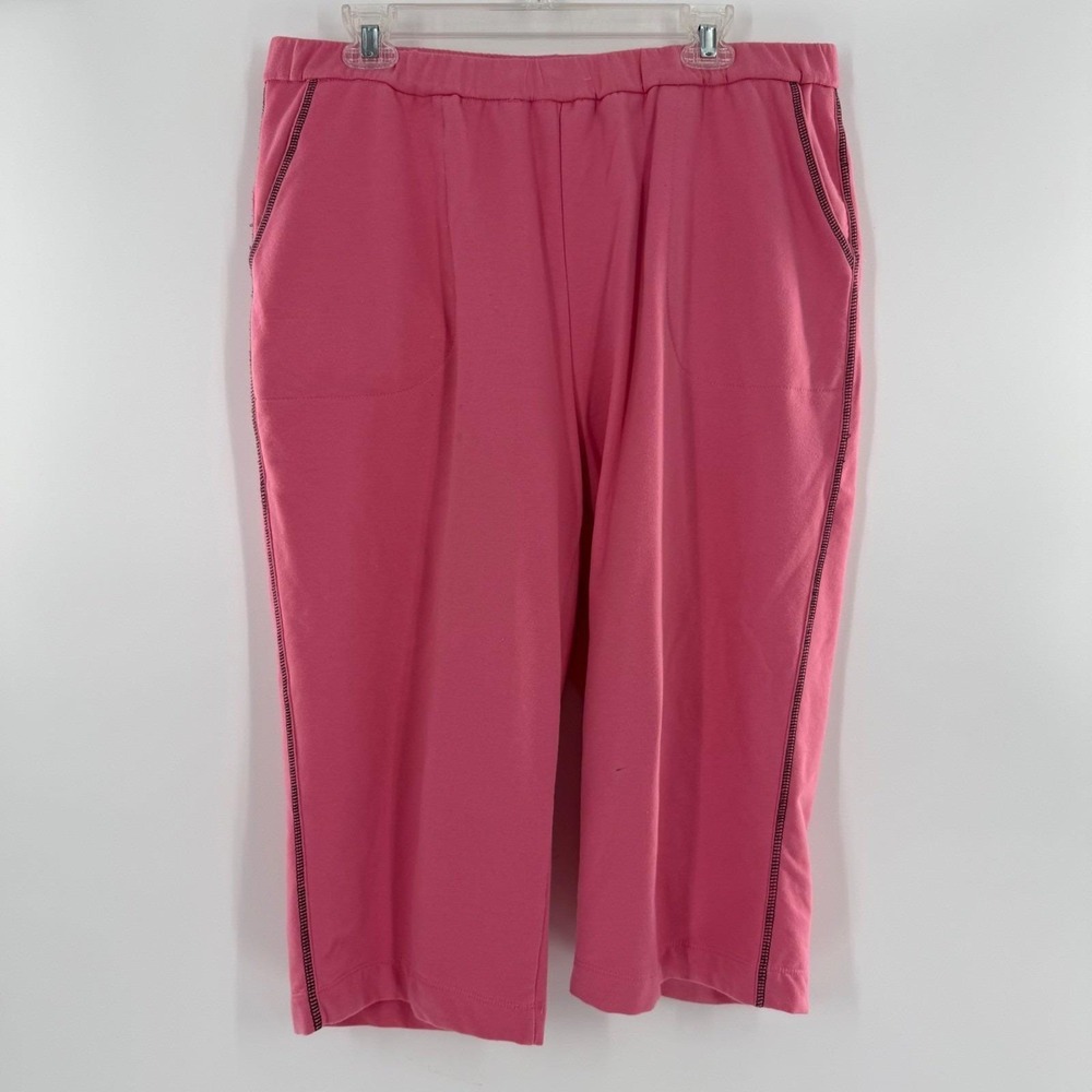 Allison Daley Pink Capri Pants Womens Large Cropped Knit Elastic Waist Pockets